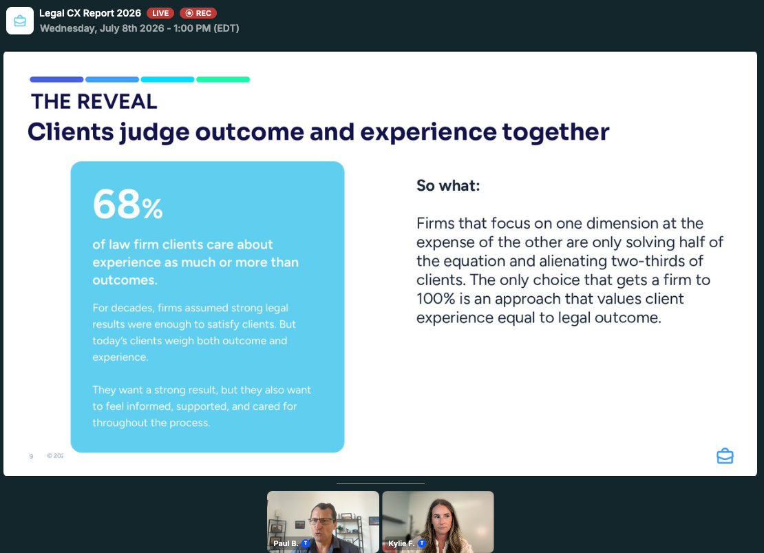 Case Status Webinar Slide from Legal Client Experience Report 2026